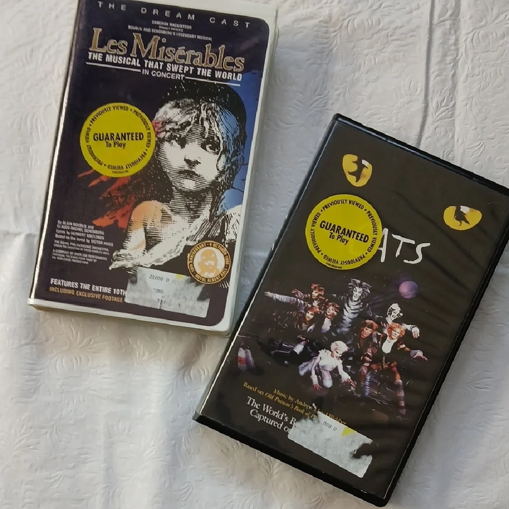 Les Misérables & Cats VHS Duo - Black, White, Yellow Accents